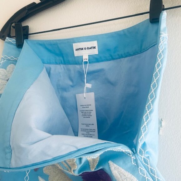 Antik Batik Tady Blue Multicolor Sky Floral Embroidered Lined Cotton Skirt NWT - Picture 11 of 16